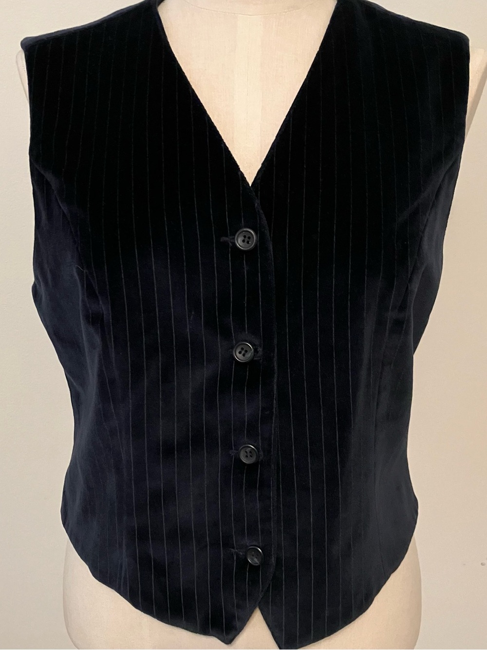 VTG LizSport Navy Velvet Pinstripe Vest 6 Women’s Suiting Preppy Adjustable